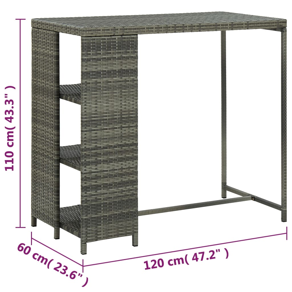 vidaXL Bar Table with Storage Rack Grey 120x60x110 cm Poly Rattan