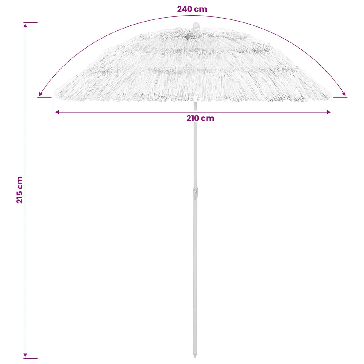 314701 vidaXL Hawaii Beach Parasol White 240 cm
