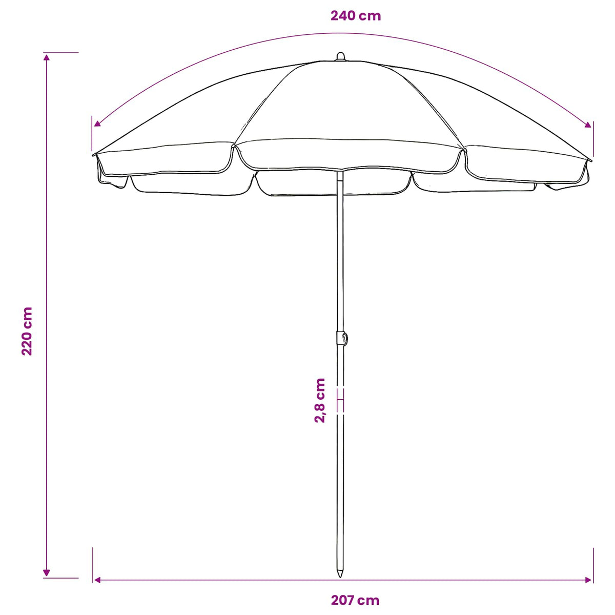 314704 vidaXL Beach Parasol Blue 240 cm