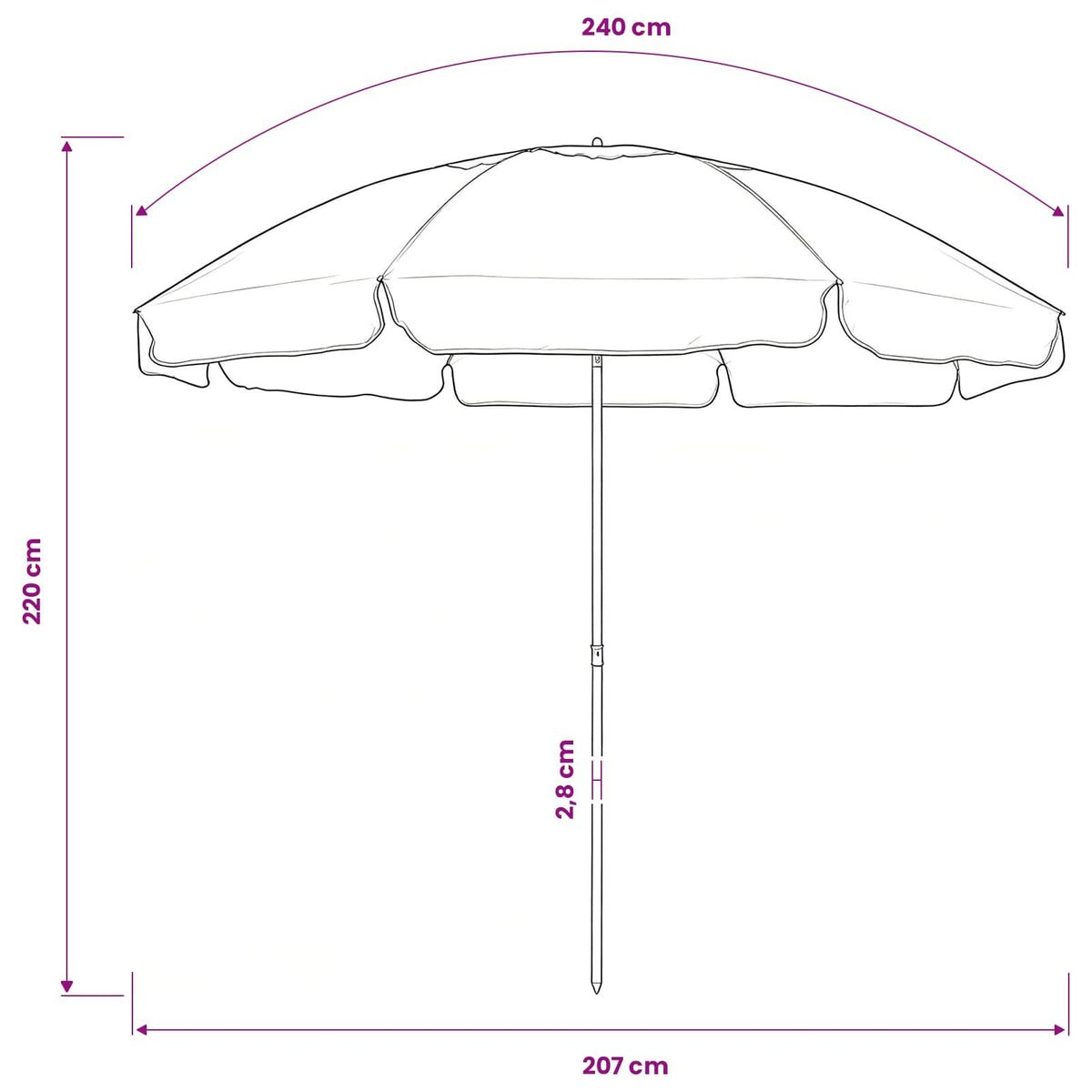 314711 vidaXL Beach Parasol Sand Yellow 240 cm