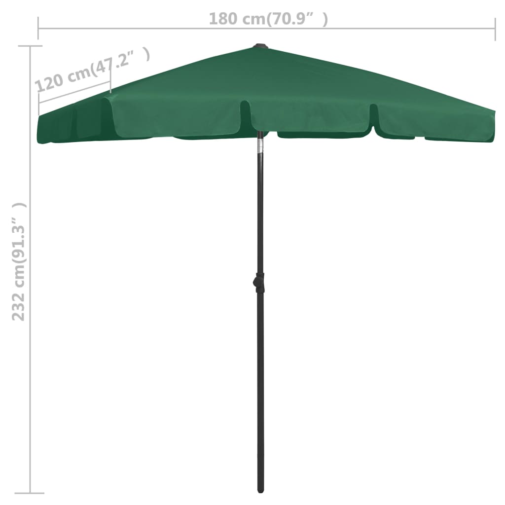 vidaXL Beach Parasol Green 180x120 cm