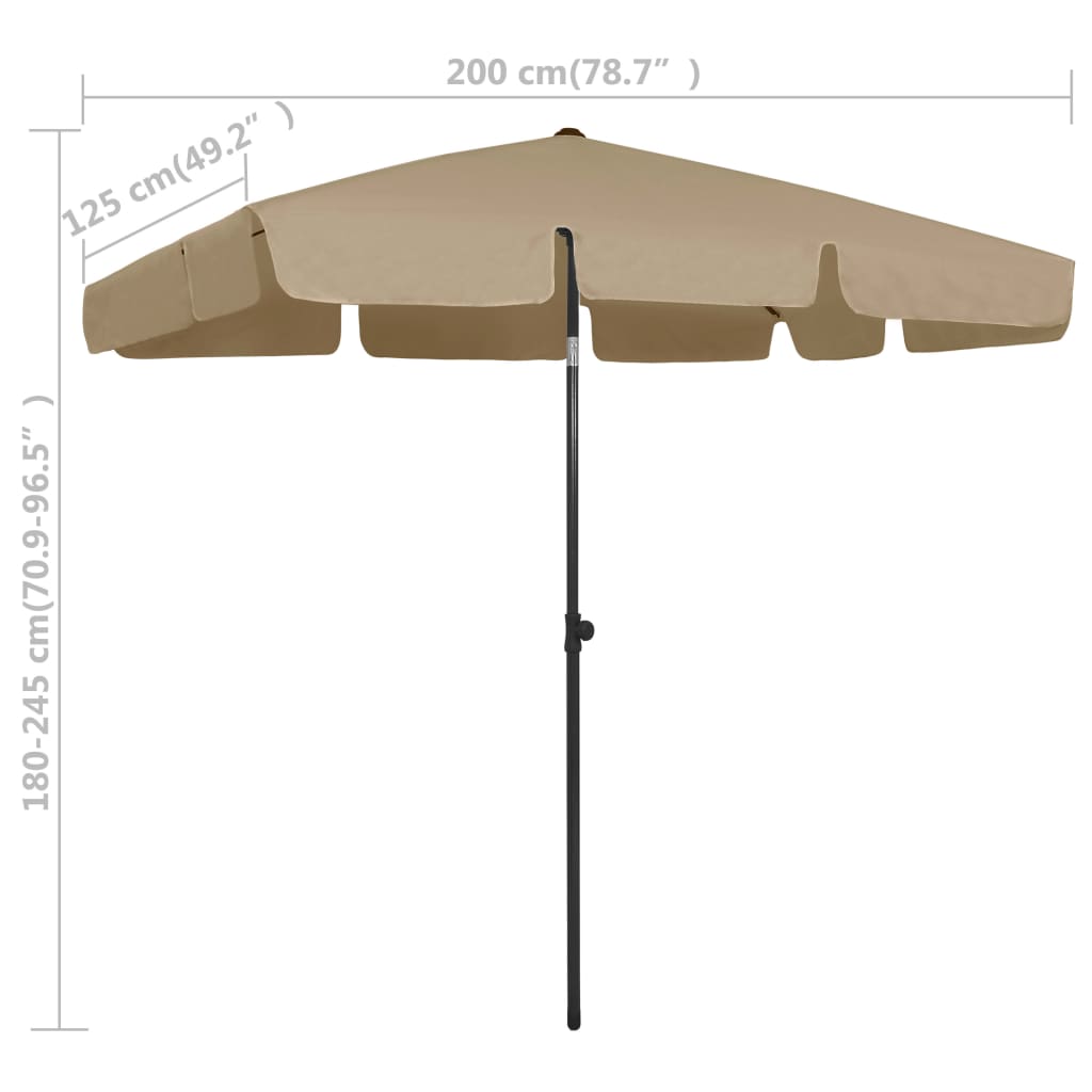 vidaXL Beach Parasol Taupe 200x125 cm