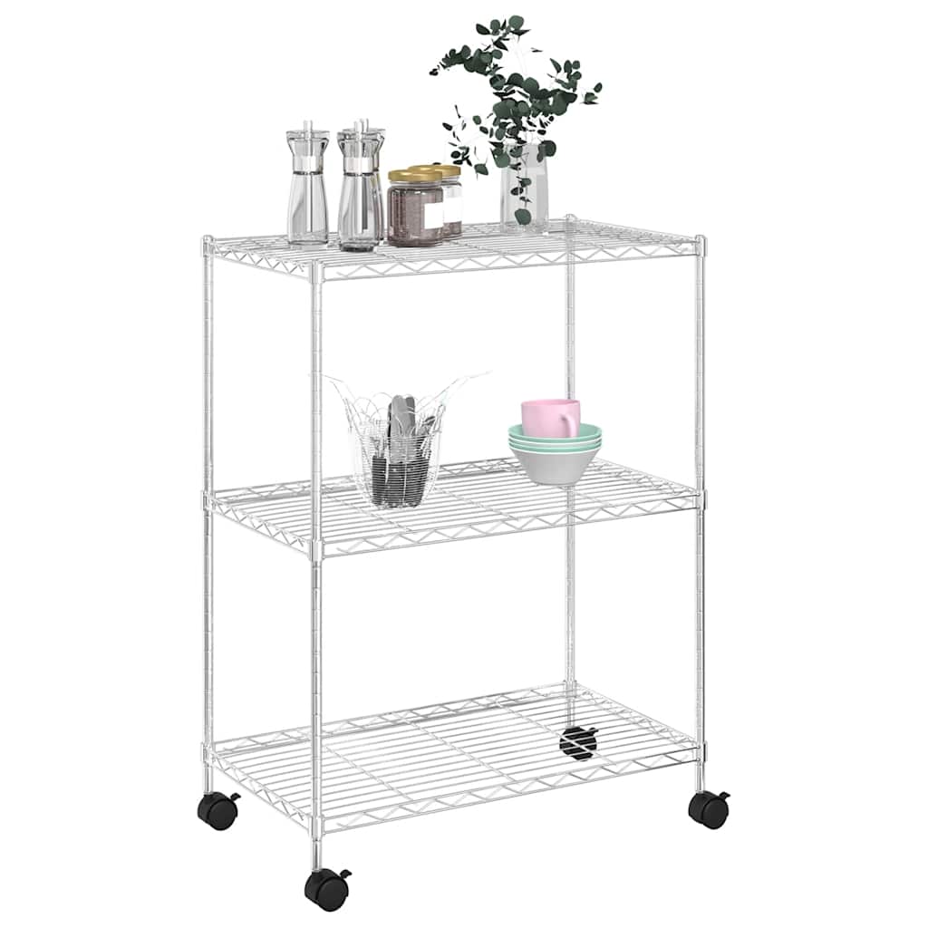 3-Tier Storage Rack with Wheels 60x35x81 cm Chrome 150 kg