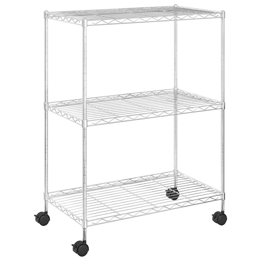 3-Tier Storage Rack with Wheels 60x35x81 cm Chrome 150 kg