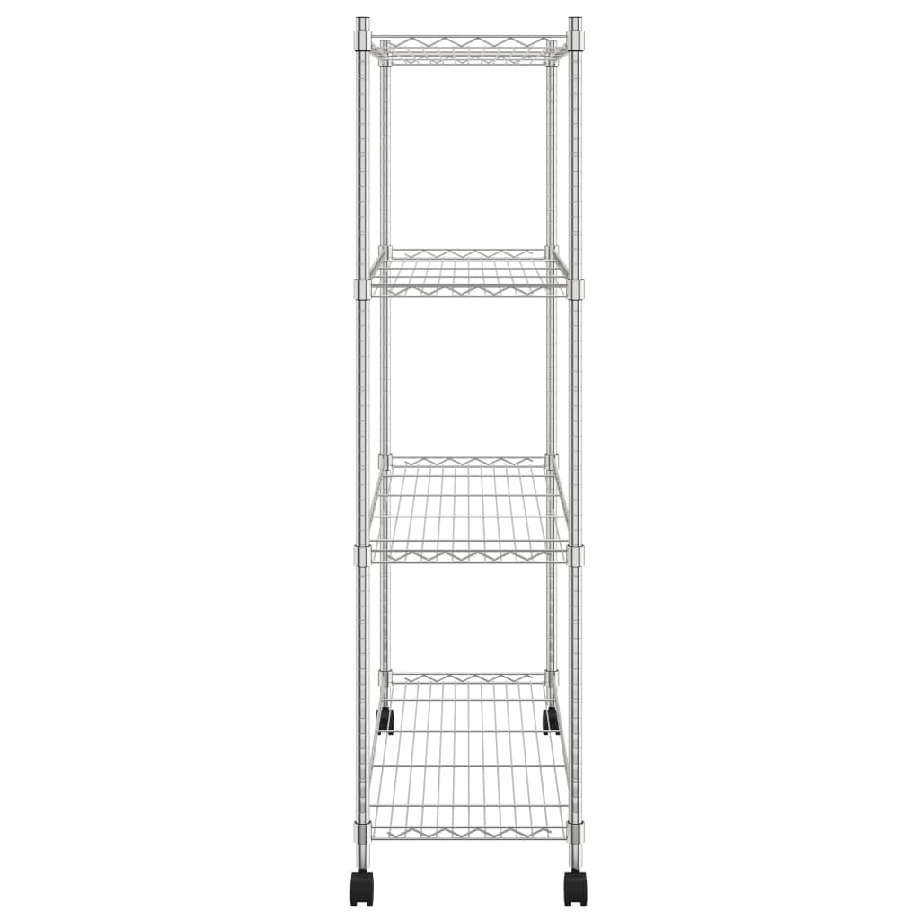 vidaXL 4-Tier Storage Shelf with Wheels 90x35x142 cm Chrome 200 kg