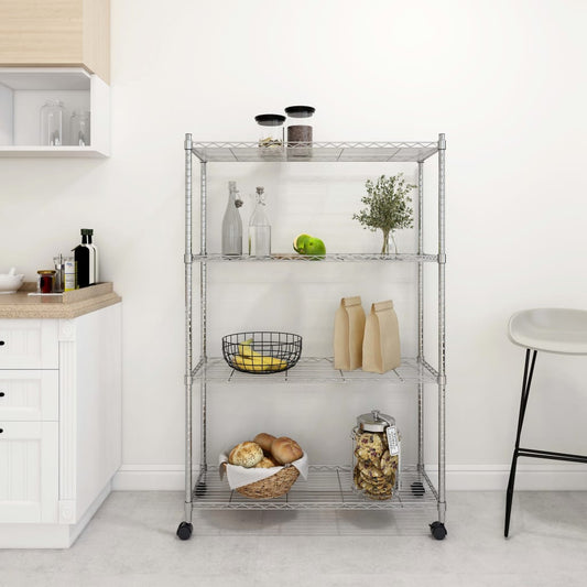 vidaXL 4-Tier Storage Shelf with Wheels 90x35x142 cm Chrome 200 kg