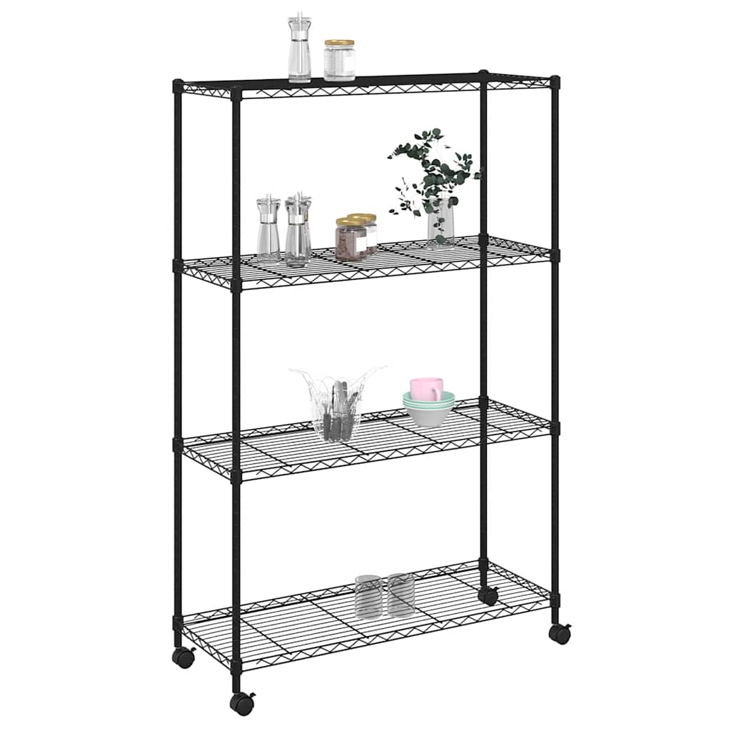 4-Tier Storage Shelf with Wheels 90x35x142 cm Black 200 kg