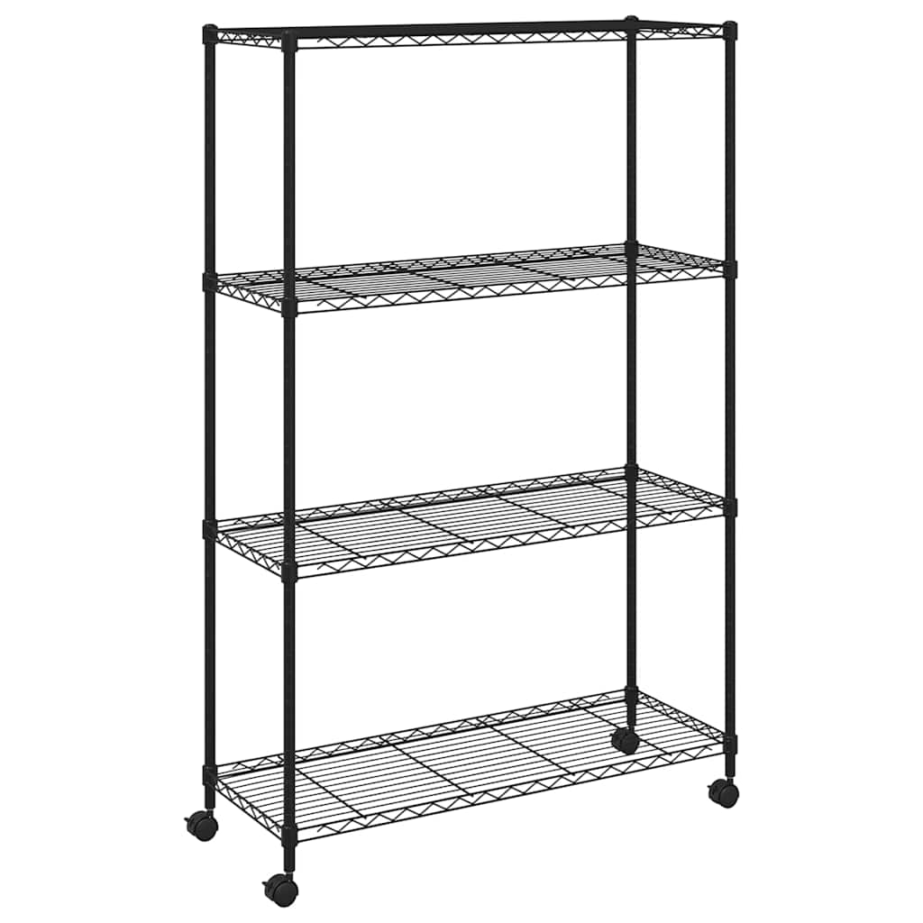 4-Tier Storage Shelf with Wheels 90x35x142 cm Black 200 kg