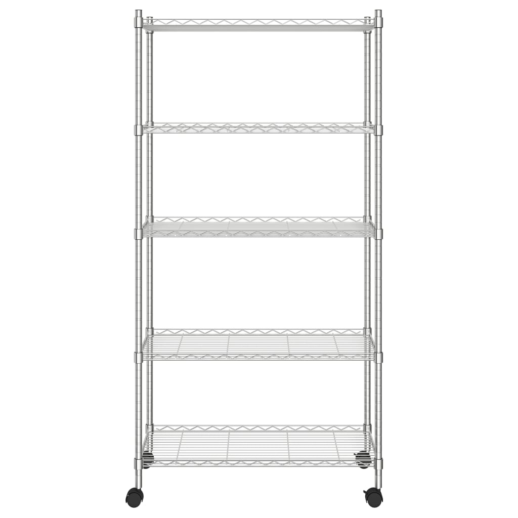 vidaXL 5-Tier Storage Shelf with Wheels 75x35x155 cm Chrome 250 kg