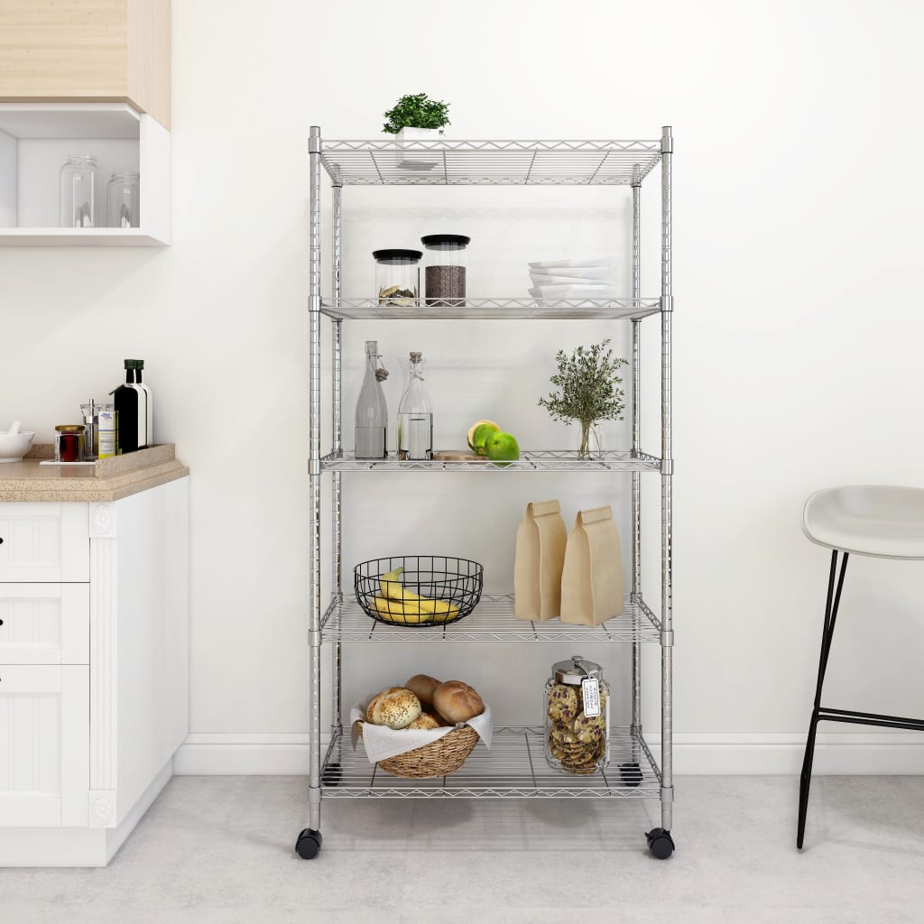 vidaXL 5-Tier Storage Shelf with Wheels 75x35x155 cm Chrome 250 kg