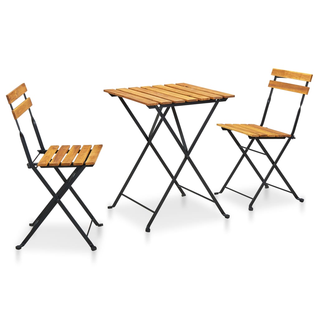 Bistro Table And Chair | Brown and Black | Solid Acacia Wood | Medium