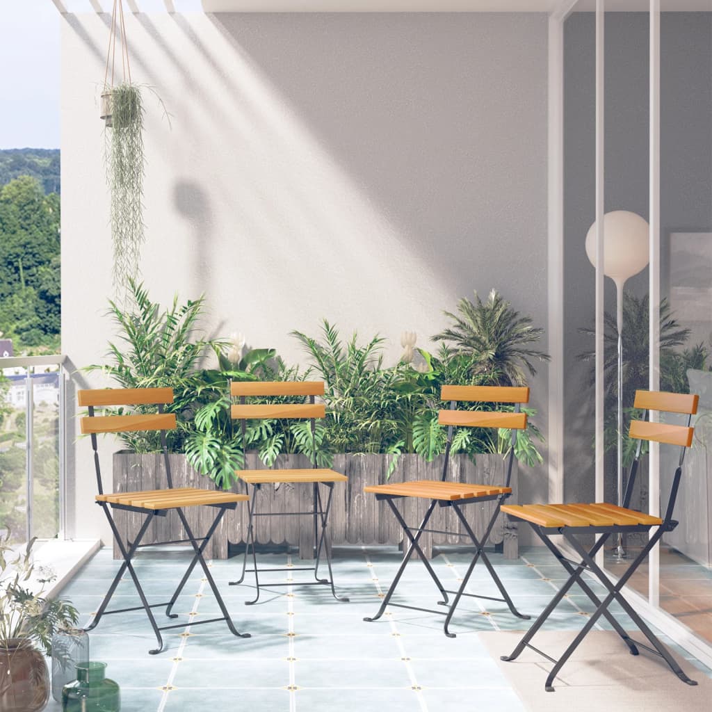 Bistro Chair | Set of 4 | Brown, Black | Solid Acacia wood, Steel