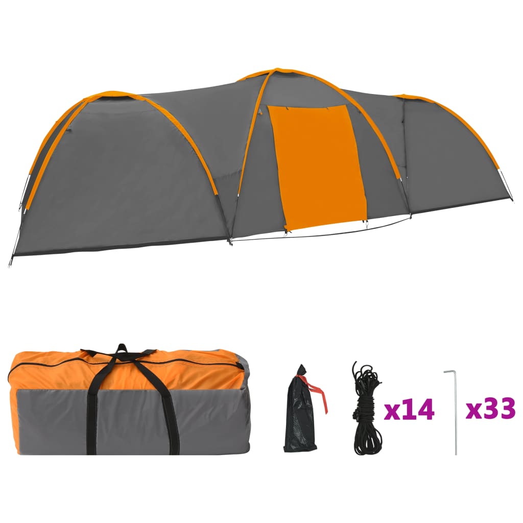 vidaXL Camping Igloo Tent 650x240x190 cm 8 Person Grey and Orange