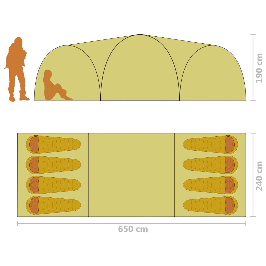 vidaXL Camping Igloo Tent 650x240x190 cm 8 Person Grey and Orange