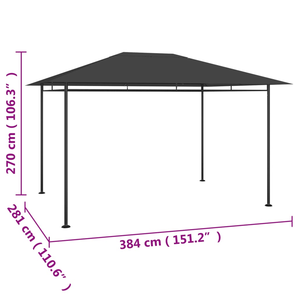vidaXL Gazebo 384x281x270 cm Anthracite 180 g/m²