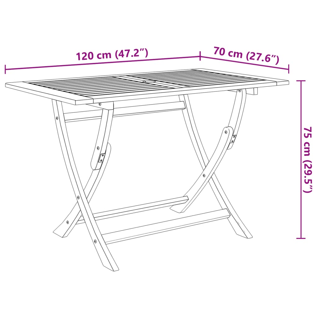 vidaXL Folding Garden Table 120x70x75 cm Solid Acacia Wood