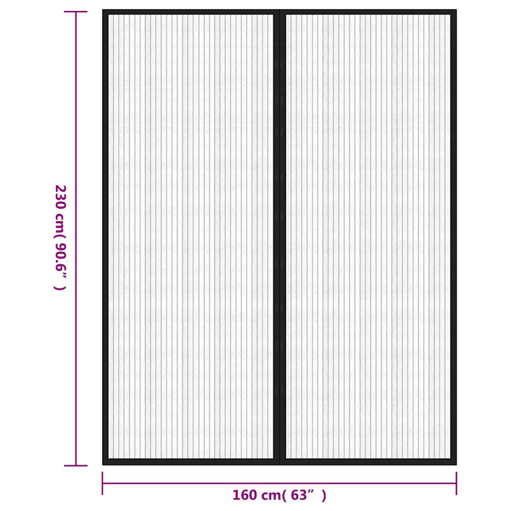 314690 vidaXL Insect Door Curtains 2 pcs with Magnet Blocks Black 230x160 cm