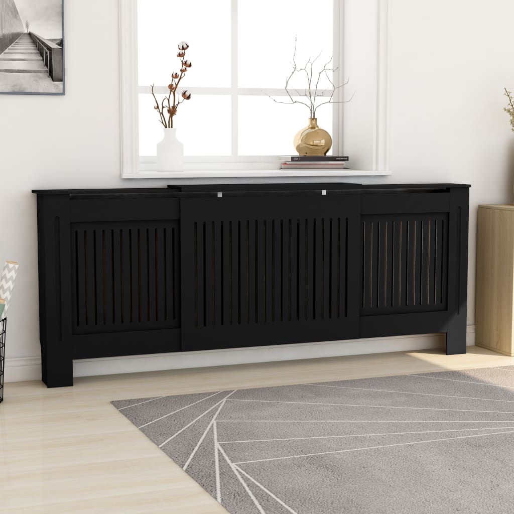 vidaXL MDF Radiator Cover Black 205 cm