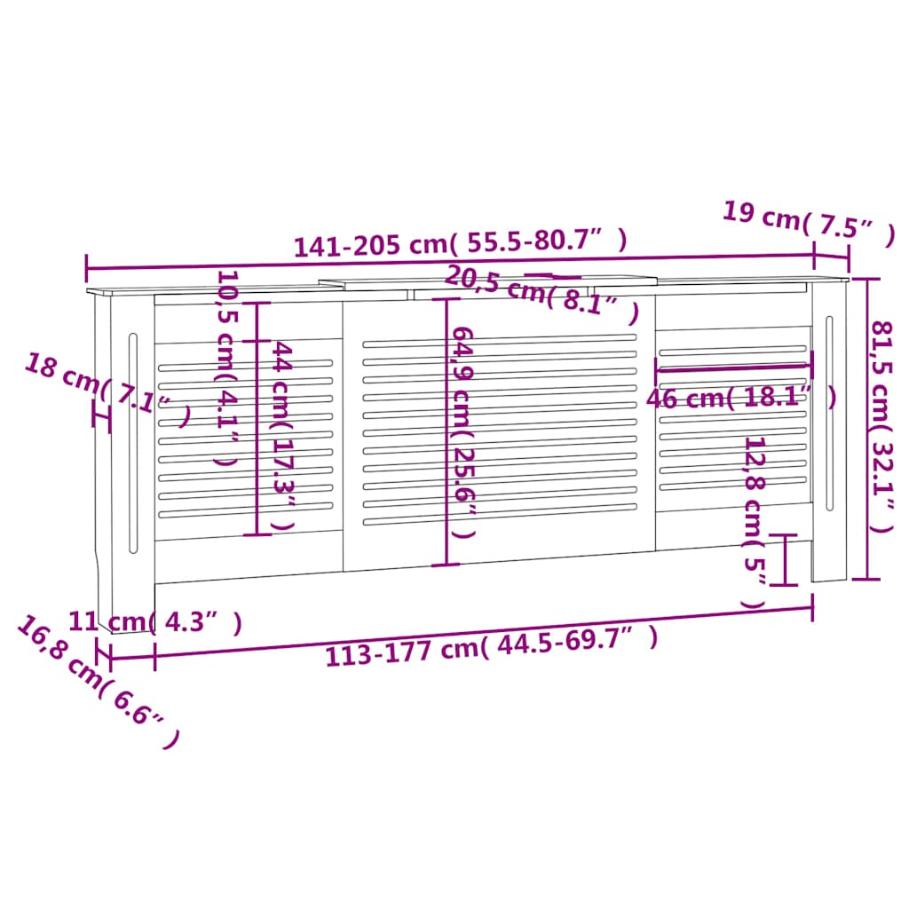MDF Radiator Cover White 205 cm