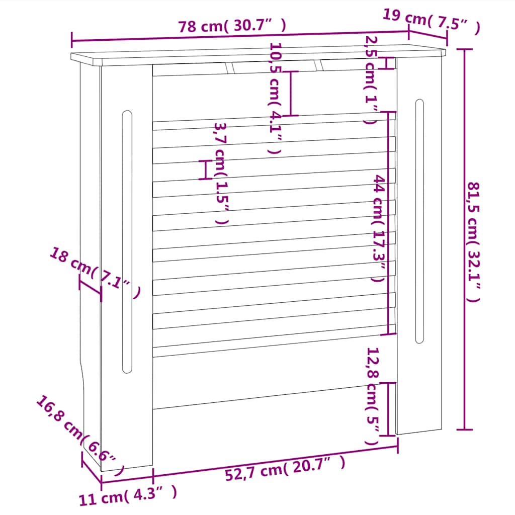 MDF Radiator Cover Black 78 cm