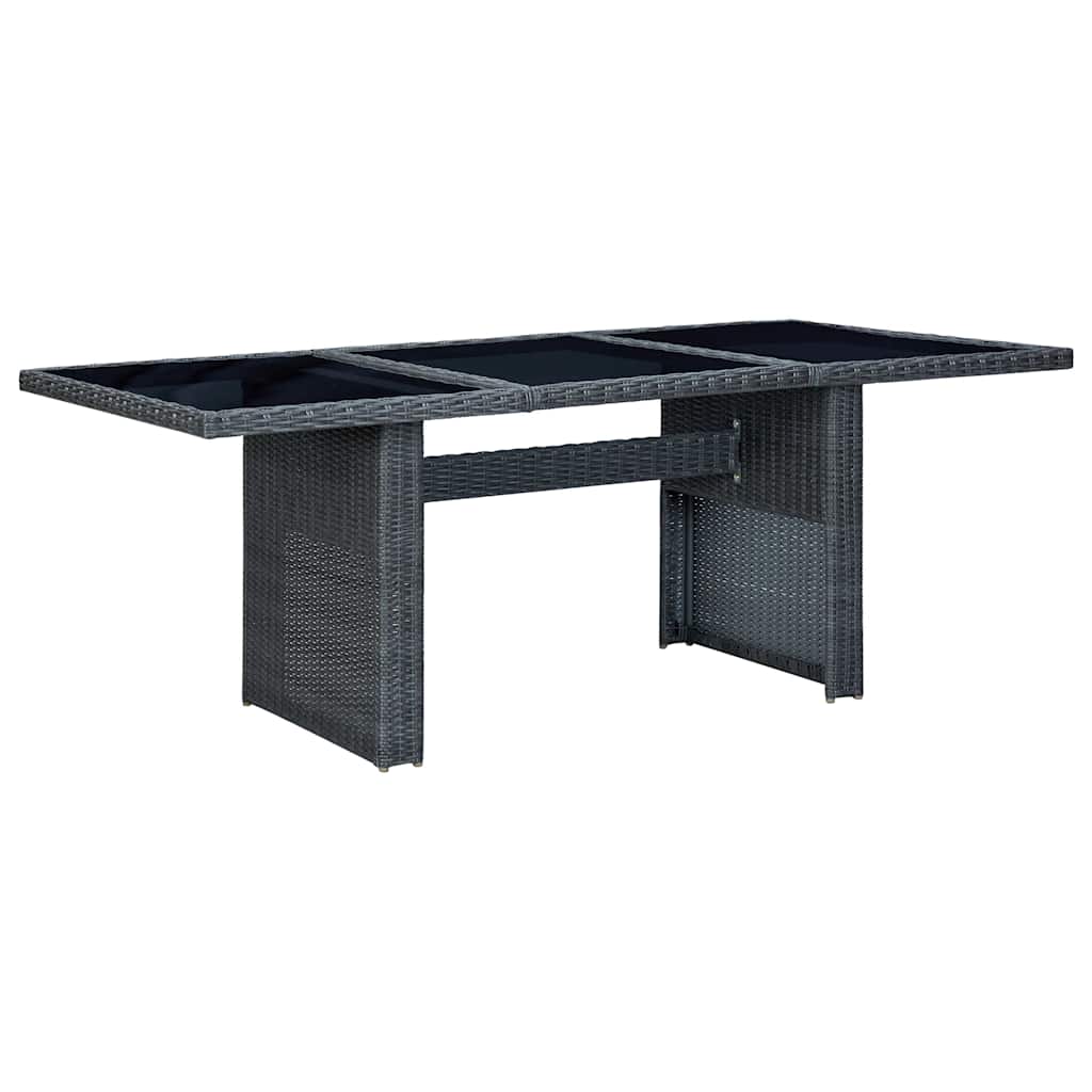 313309 vidaXL Garden Table Dark Grey Poly Rattan and Tempered Glass