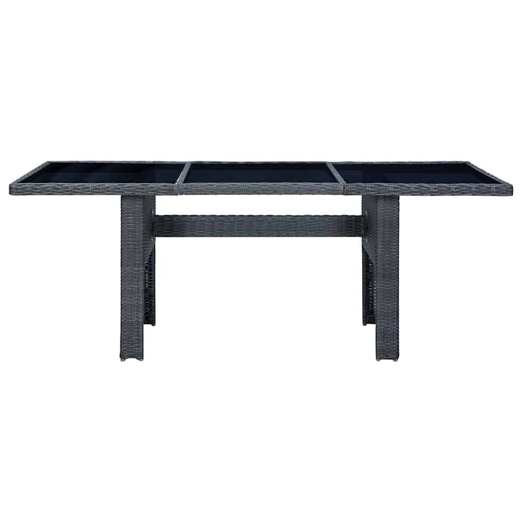 313309 vidaXL Garden Table Dark Grey Poly Rattan and Tempered Glass