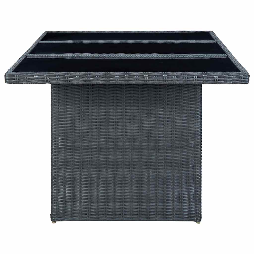 313309 vidaXL Garden Table Dark Grey Poly Rattan and Tempered Glass