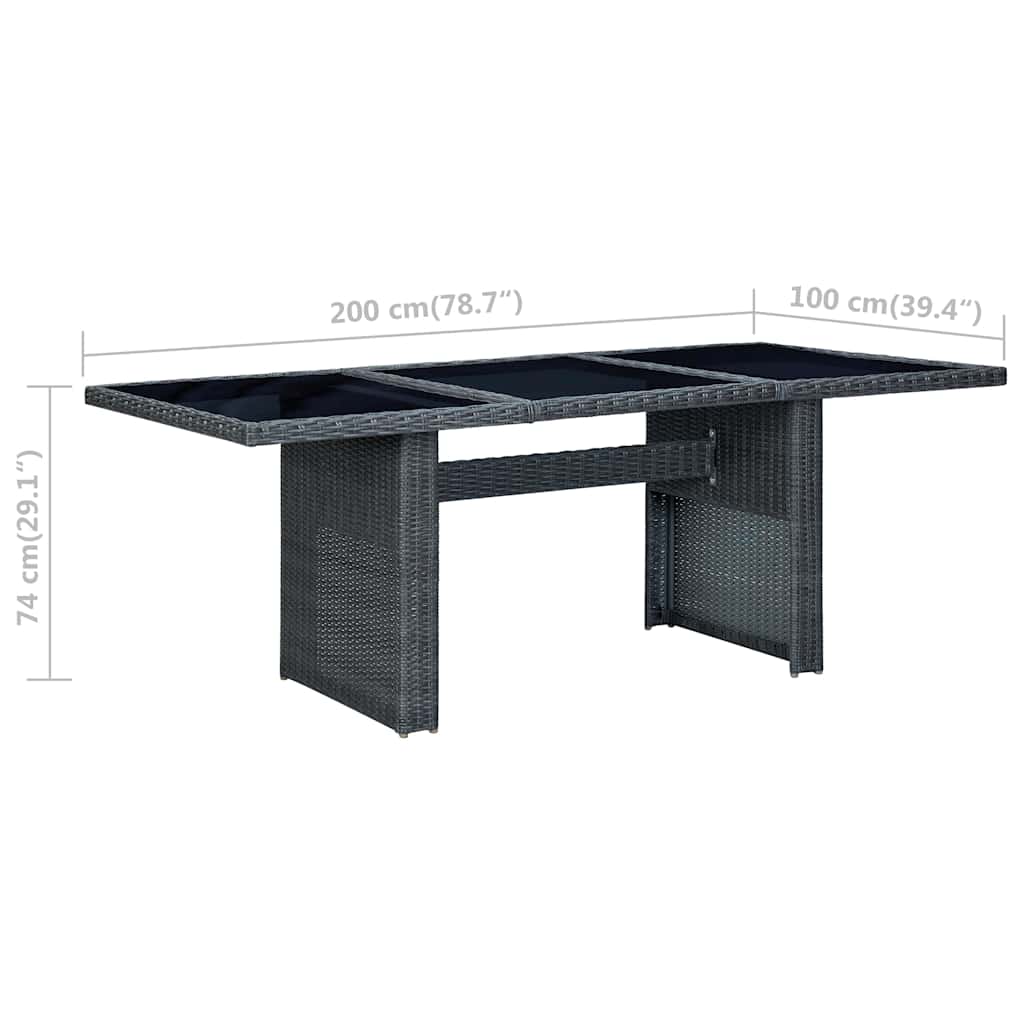 313309 vidaXL Garden Table Dark Grey Poly Rattan and Tempered Glass
