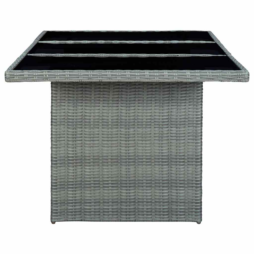 313311 vidaXL Garden Table Light Grey Poly Rattan and Tempered Glass