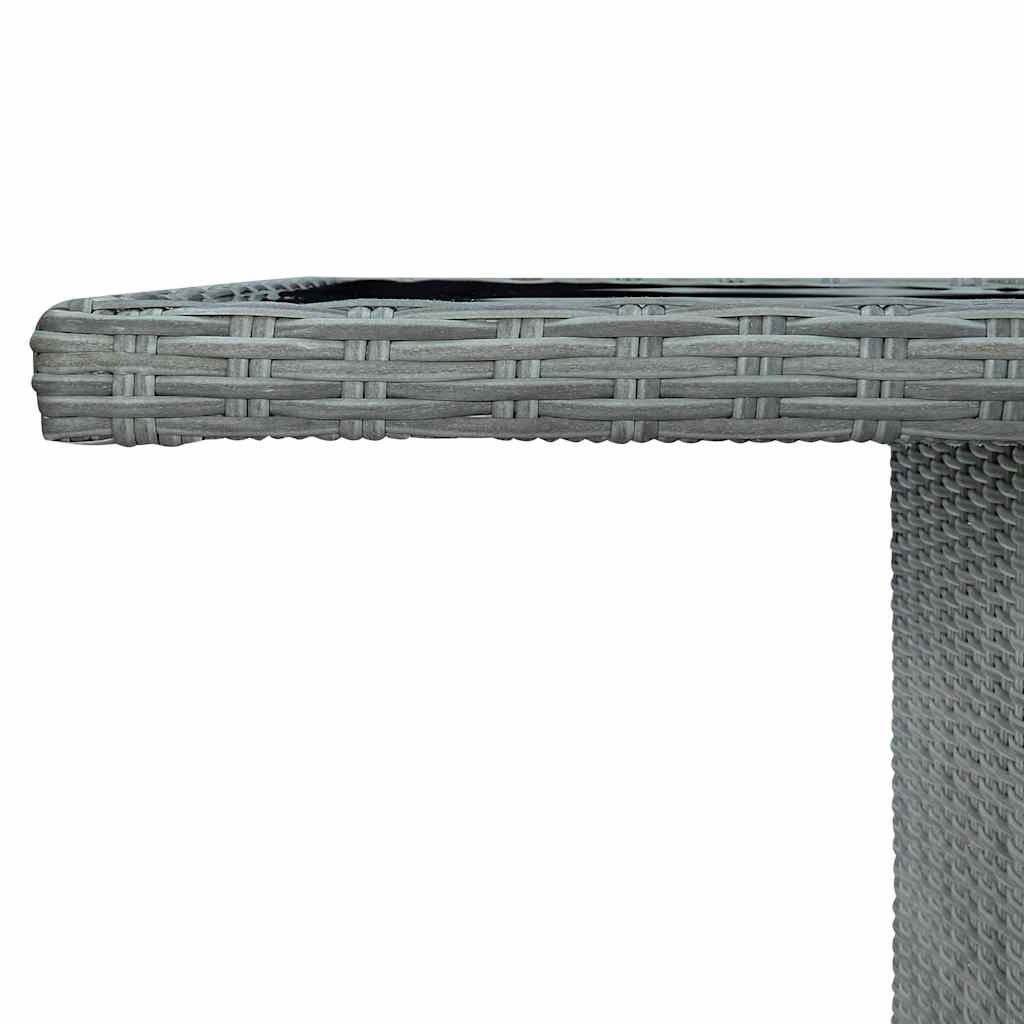 313311 vidaXL Garden Table Light Grey Poly Rattan and Tempered Glass