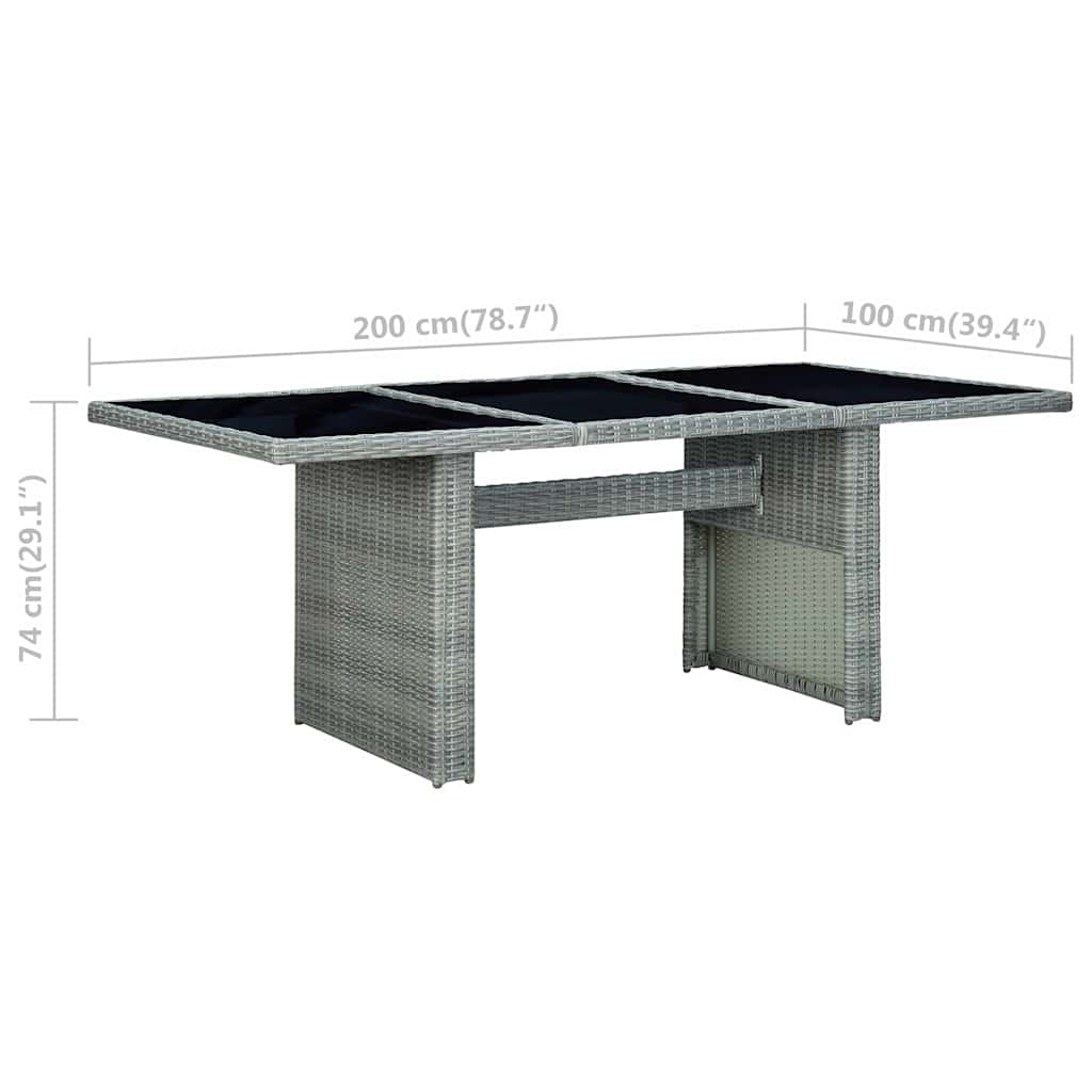 313311 vidaXL Garden Table Light Grey Poly Rattan and Tempered Glass