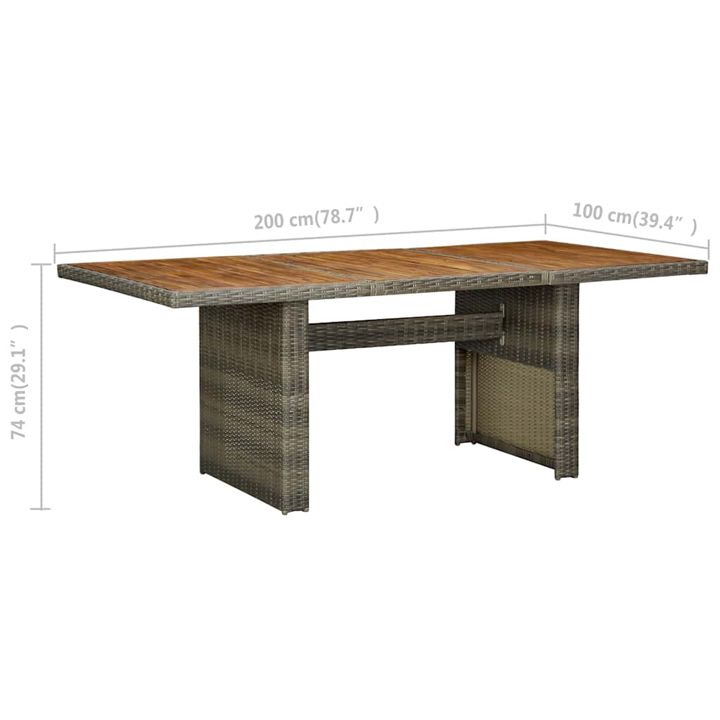 Garden Table Brown Poly Rattan and Solid Acacia Wood