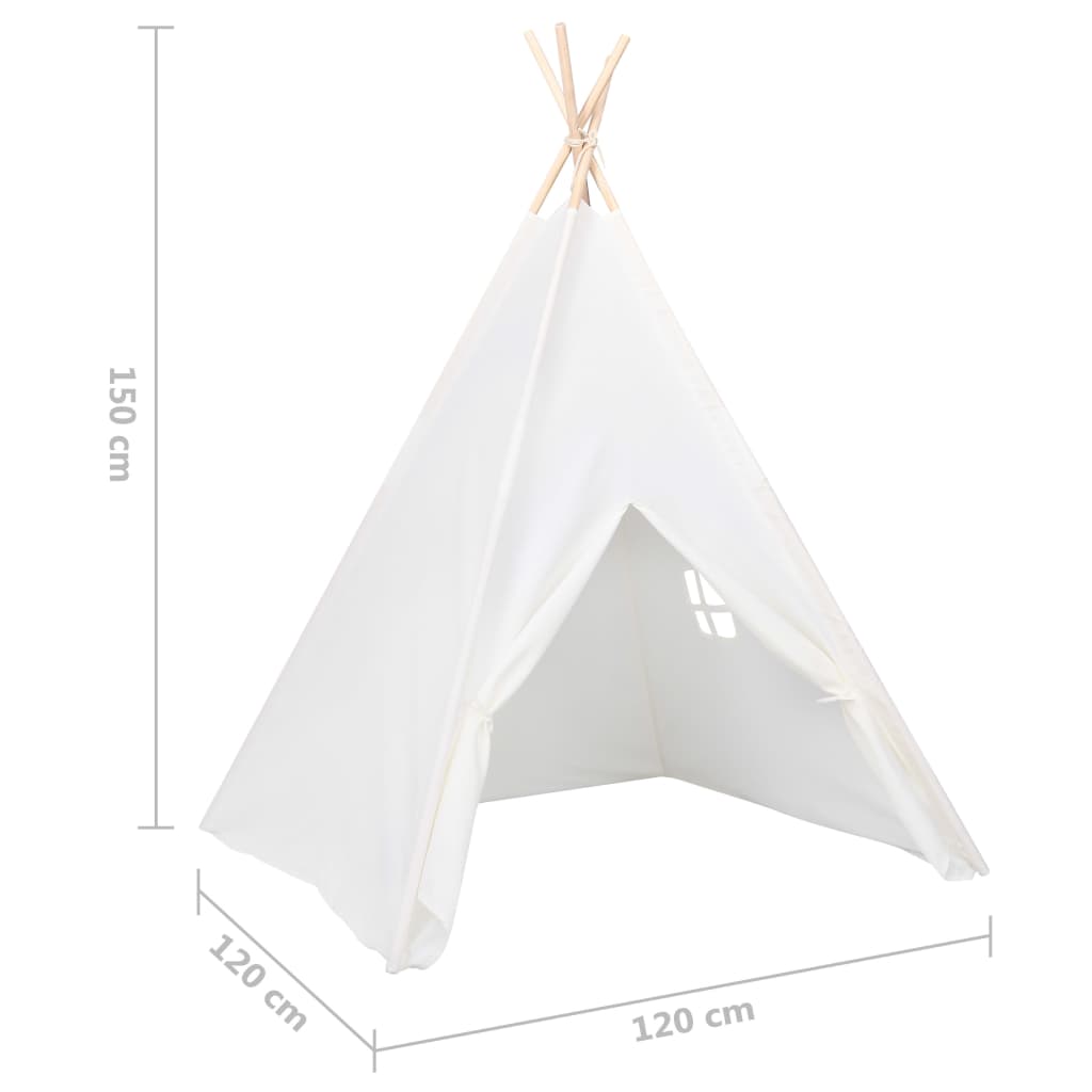 vidaXL Children Teepee Tent with Bag Peach Skin White 120x120x150 cm