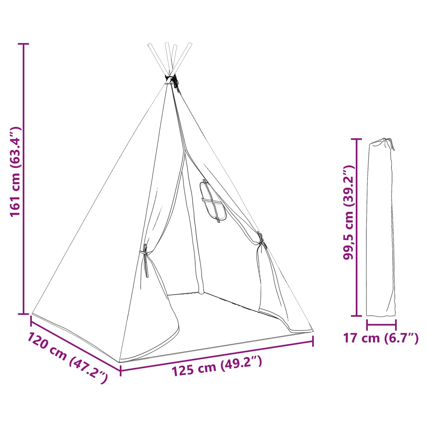 Children Tent Grey and White 120 x 120 x 150 cm Solid pine wood