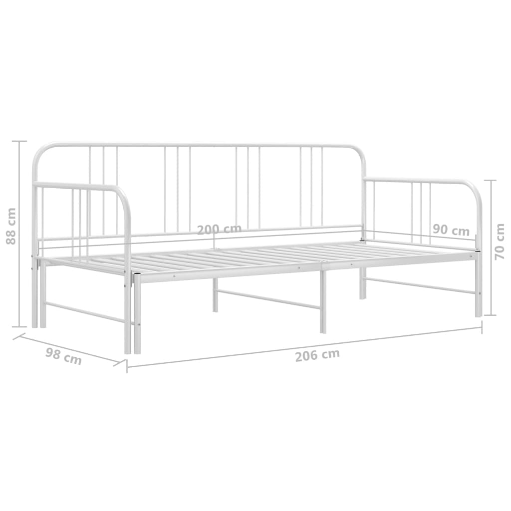 vidaXL Pull-out Sofa Bed Frame without Mattress White Metal 90x200 cm