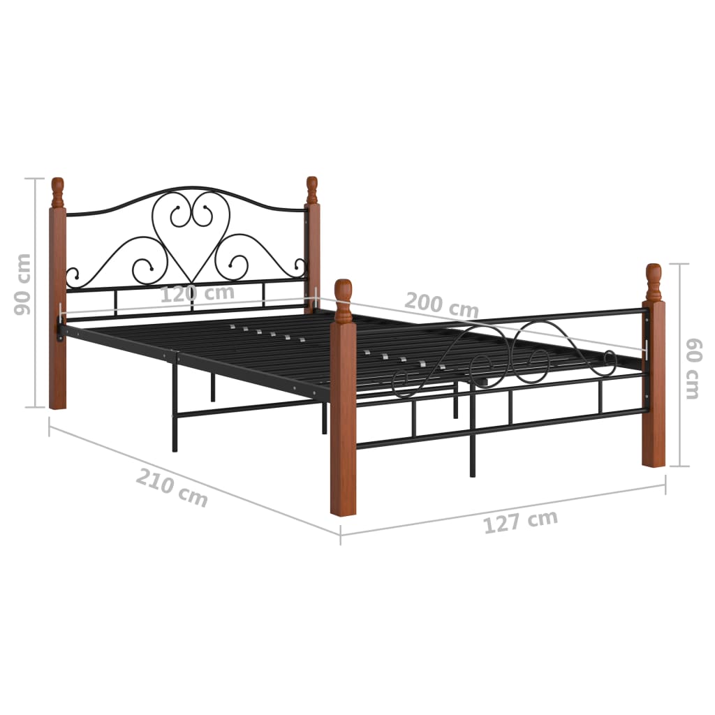 vidaXL Bed Frame without Mattress Black Metal 120x200 cm