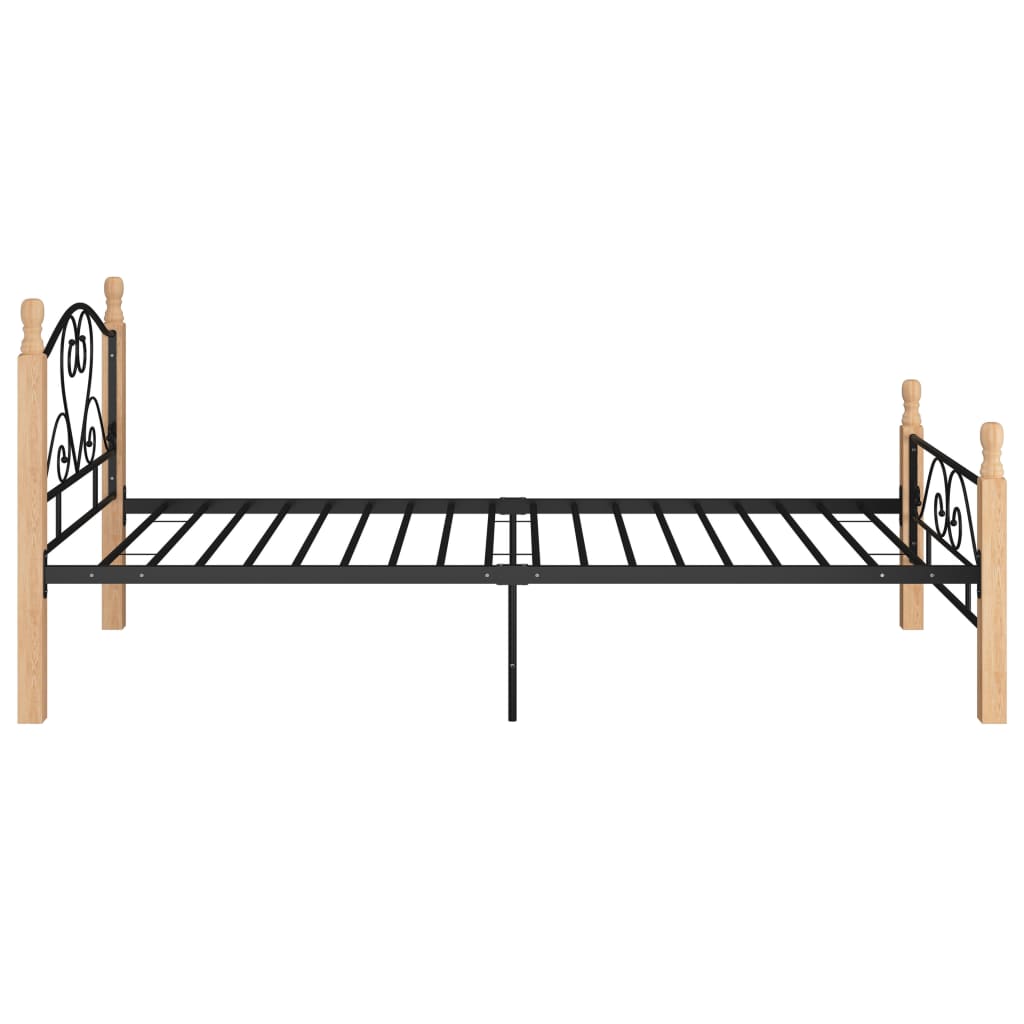 Bed Frame | Black and natural | Powder-coated metal, solid oak wood