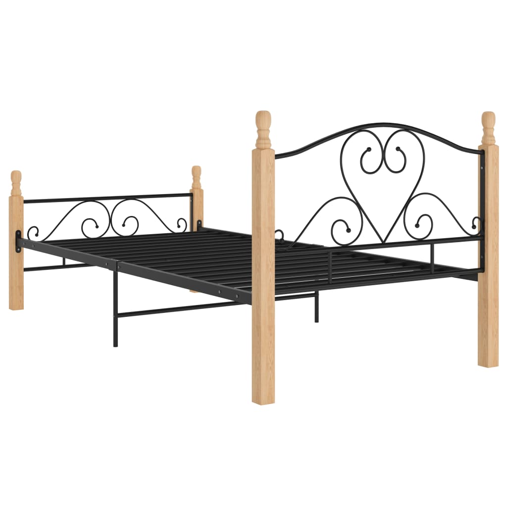 Bed Frame | Black and natural | Powder-coated metal, solid oak wood