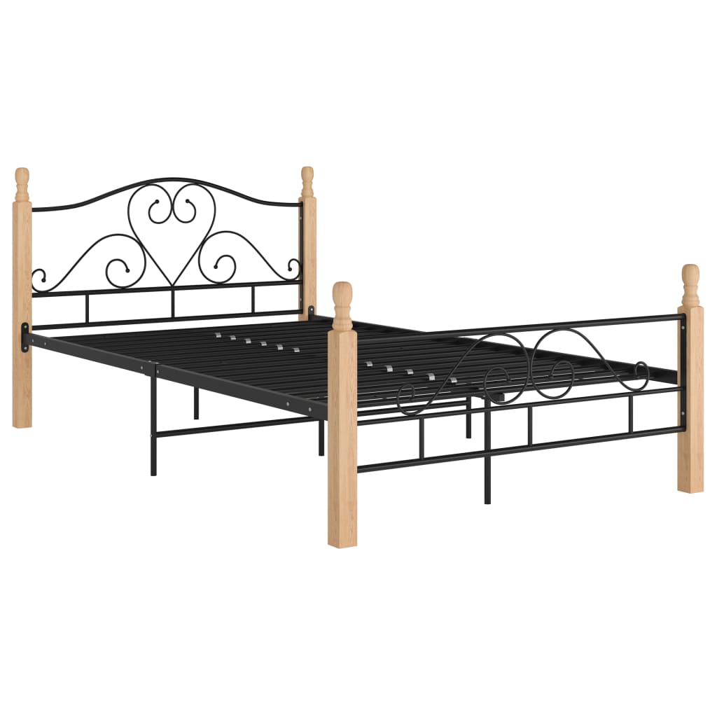 Bed Frame | Black and Natural Oak | Powder-coated metal, Oak wood
