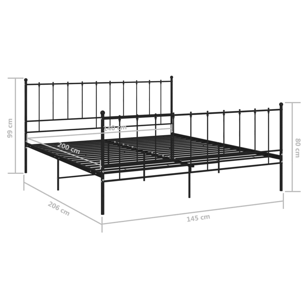 vidaXL Bed Frame without Mattress Black Metal 140x200 cm