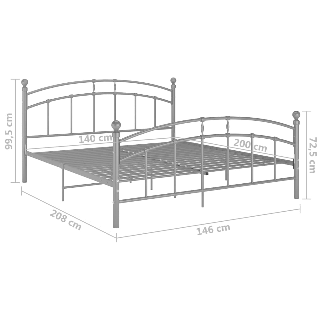 vidaXL Bed Frame Grey Metal 140x200 cm