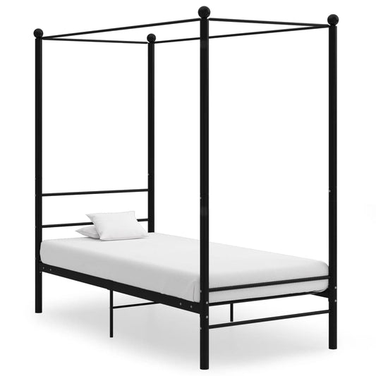 vidaXL Canopy Bed Frame without Mattress Black Metal 90x200 cm