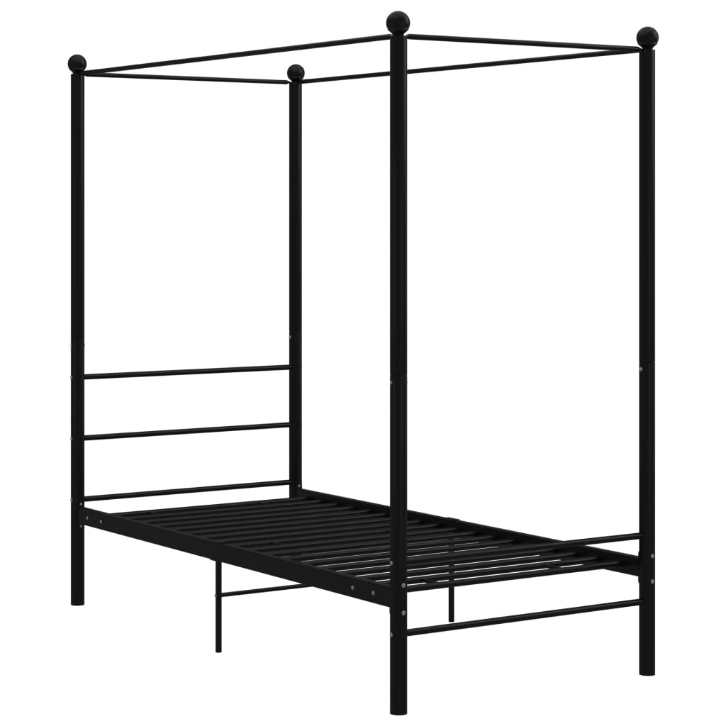 vidaXL Canopy Bed Frame without Mattress Black Metal 90x200 cm