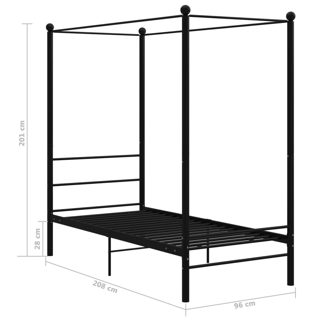 vidaXL Canopy Bed Frame without Mattress Black Metal 90x200 cm