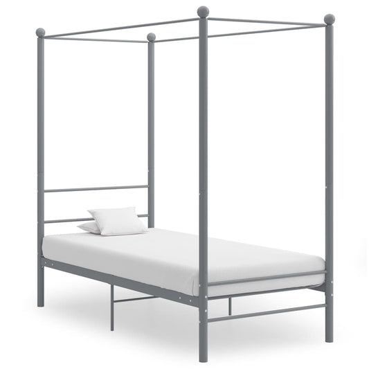 vidaXL Canopy Bed Frame without Mattress Grey Metal 90x200 cm