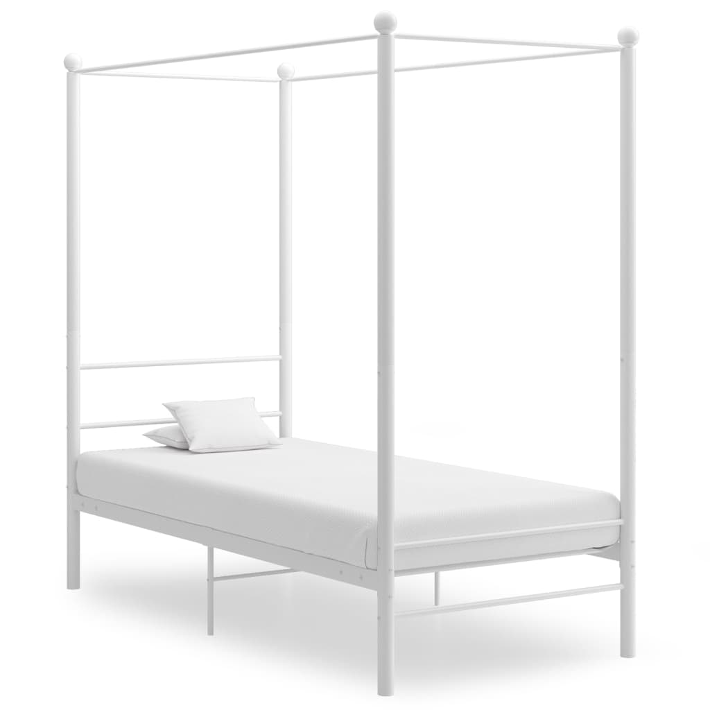 Canopy Bed Frame without Mattress White Metal 100x200 cm