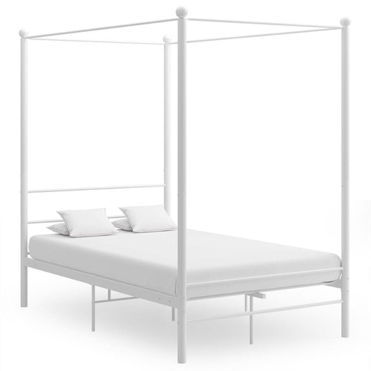 vidaXL Canopy Bed Frame White Metal 120x200 cm