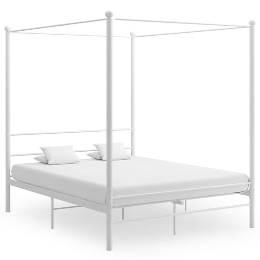 vidaXL Bed Frame with Canopy without Mattress White 160x200 cm Metal