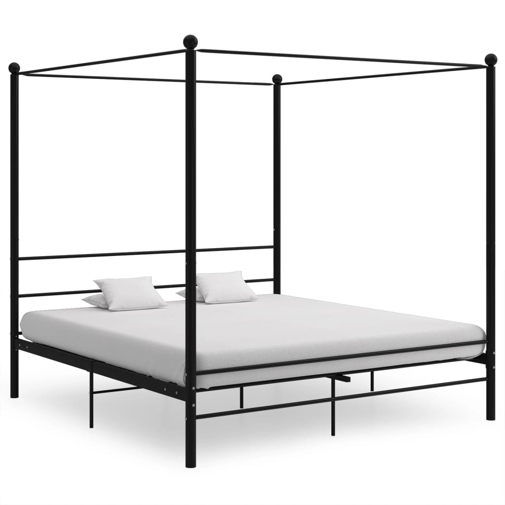 Bed Frame | Black | Powder-Coated Metal | Double Bed | Durable