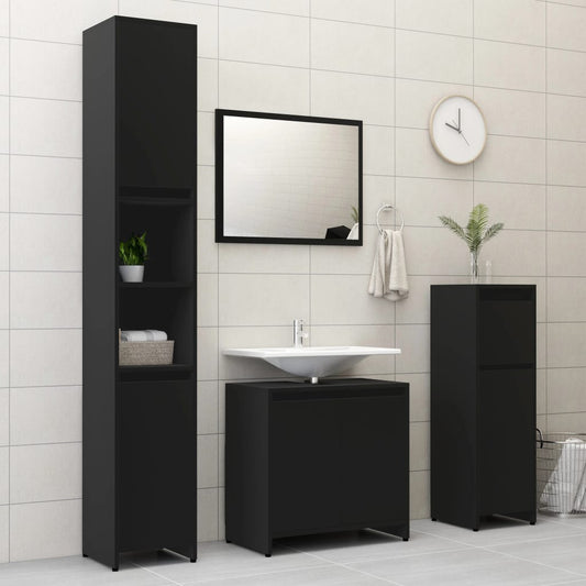 vidaXL 4 Piece Bathroom Furniture Set Black Engineered Wood